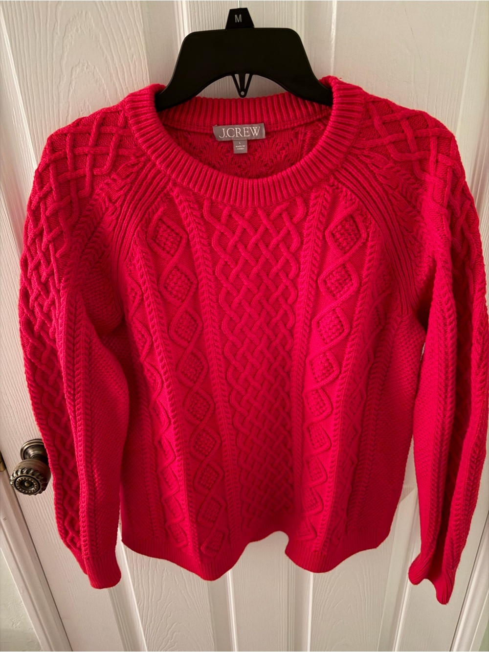 J.Crew Women's Bright Red Cable Knit Sweater Size L, 100% Cotton